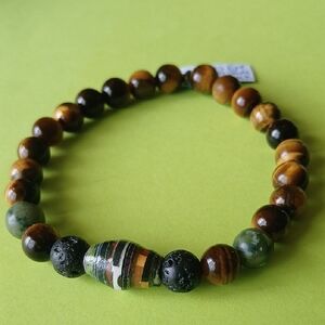 πSOLDπTiger's Eye and Green Jade Beaded Bracelet